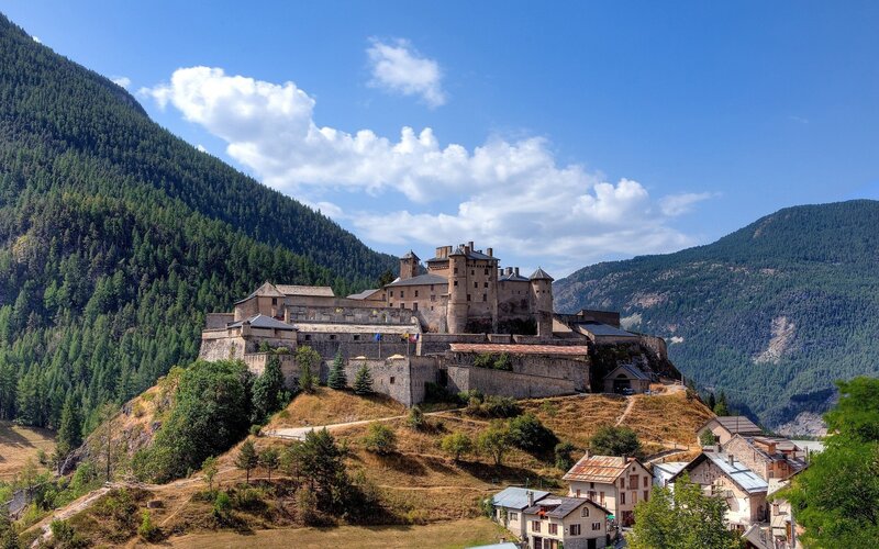 Medieval castle in mountain valley