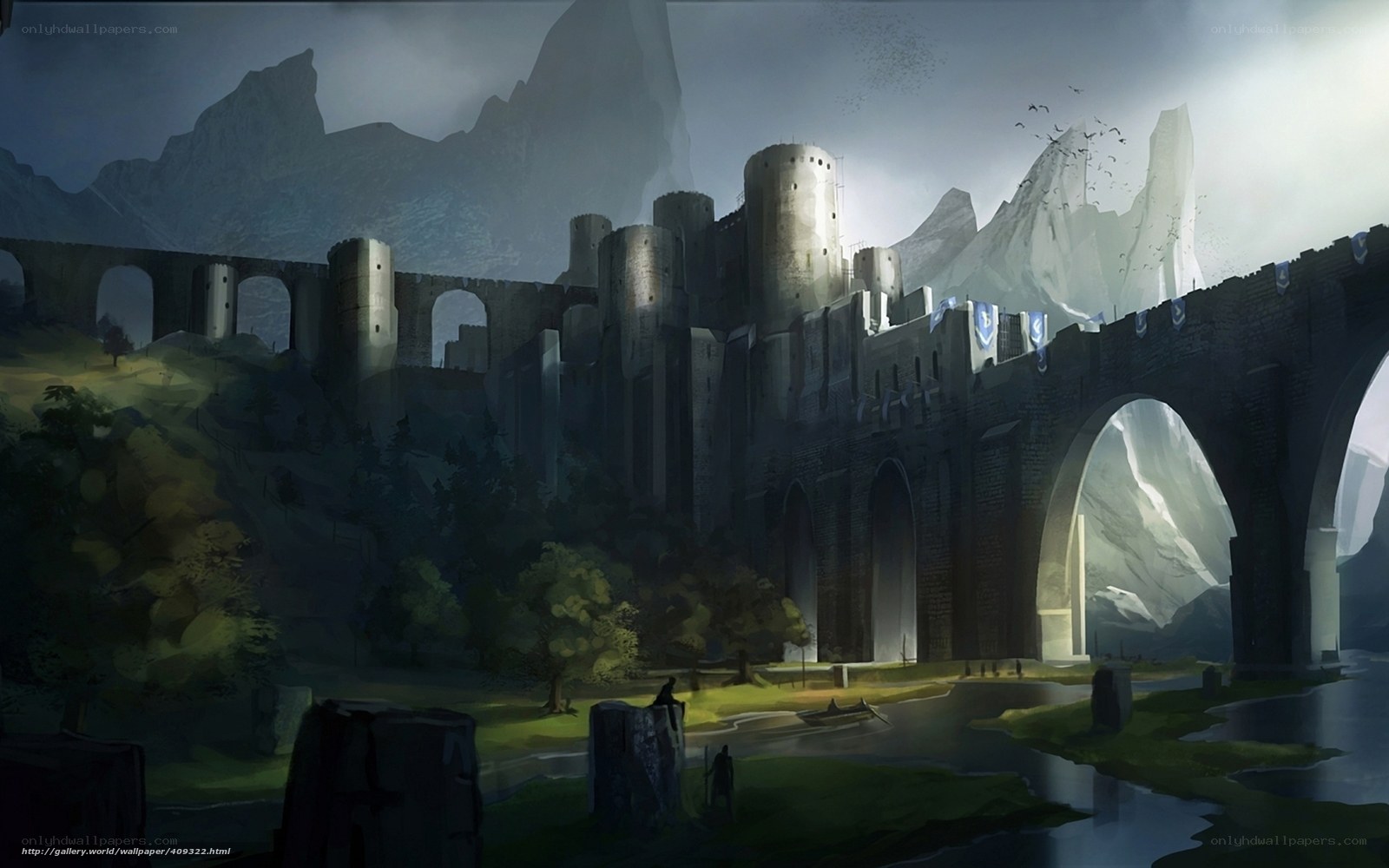 Medieval castle in mountain valley