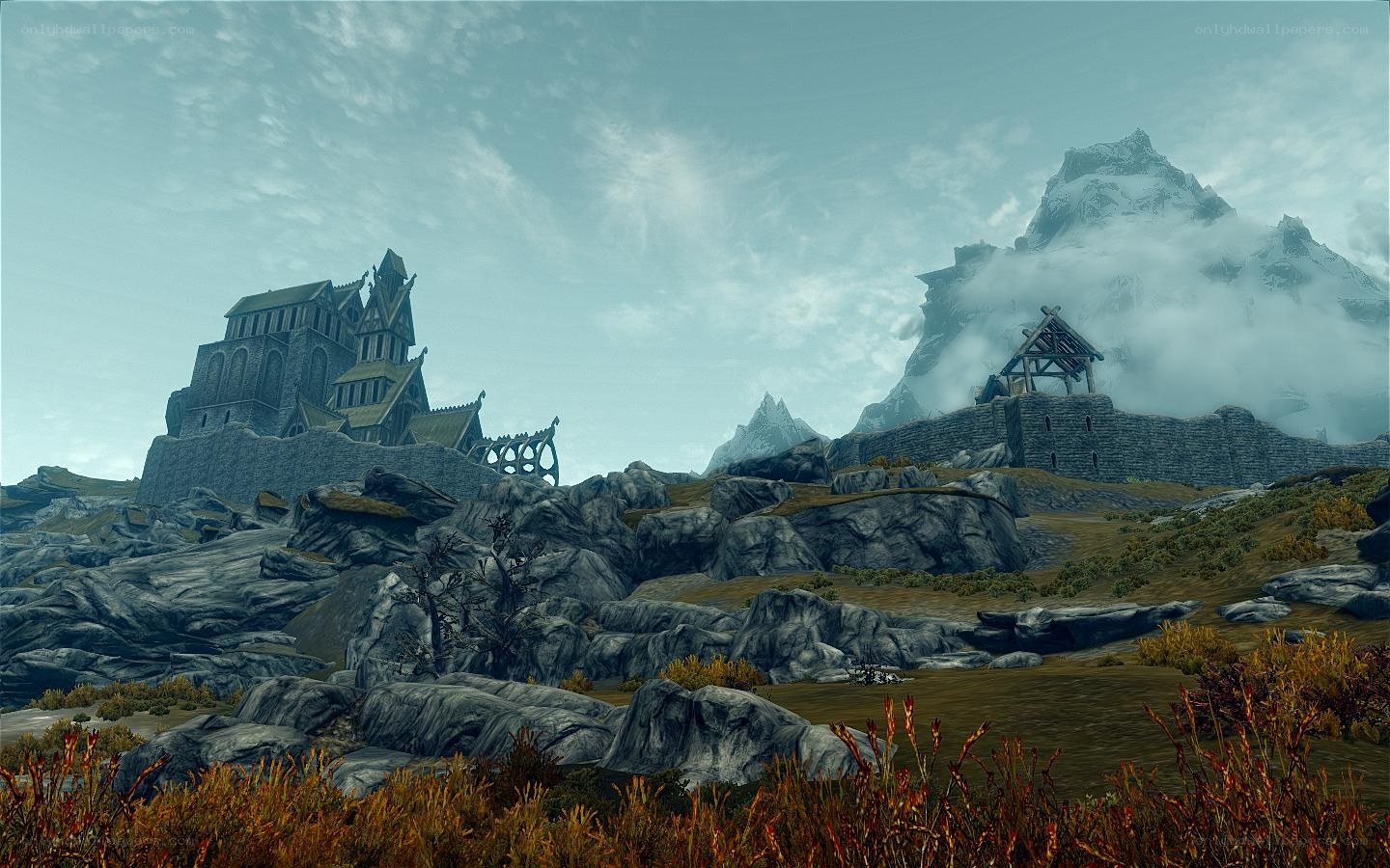 Medieval castle in mountainous landscape