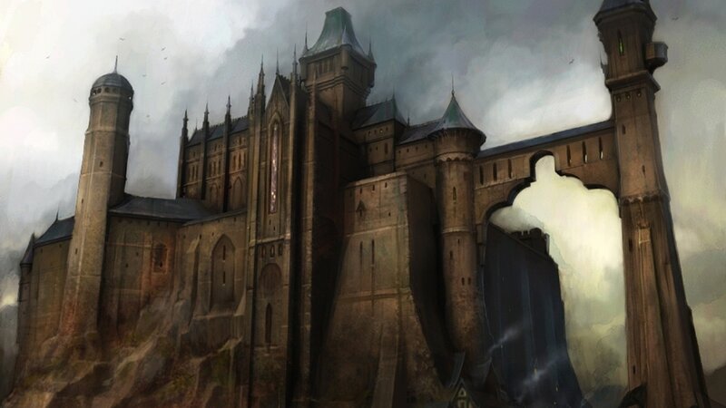 Medieval castle under stormy sky