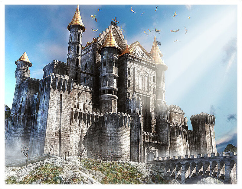 Medieval castle with golden spires