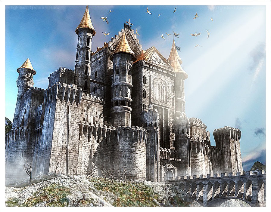 Medieval castle with golden spires