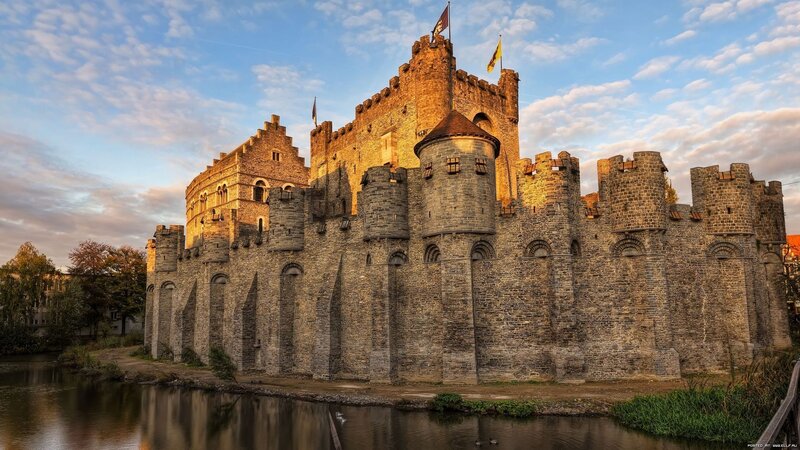 Medieval Castle with Moat — Gray, Dramatic, Sunset