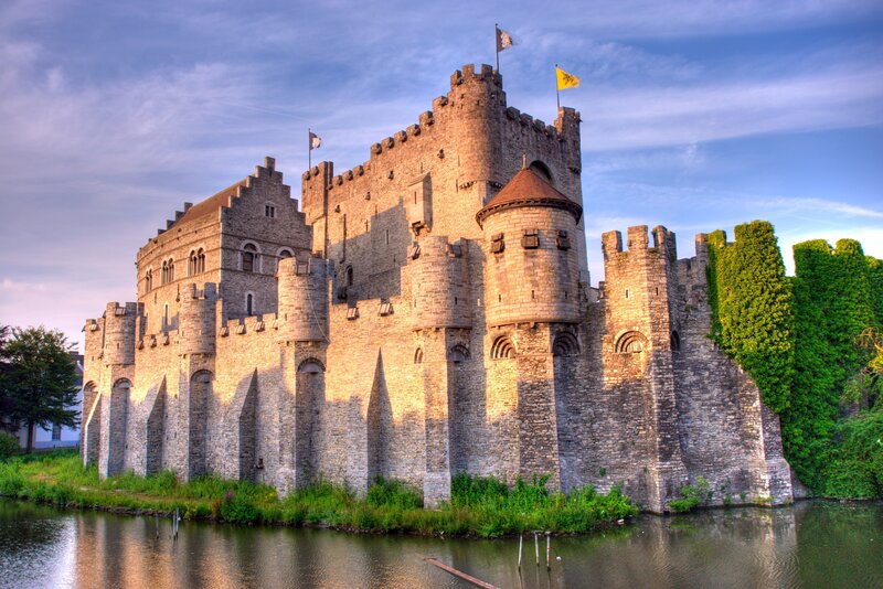 Medieval Castle with Moat — Gray