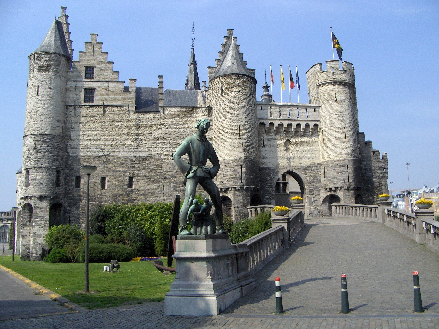 Medieval castle with statue
