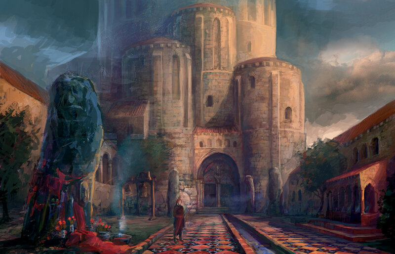 Medieval cathedral courtyard