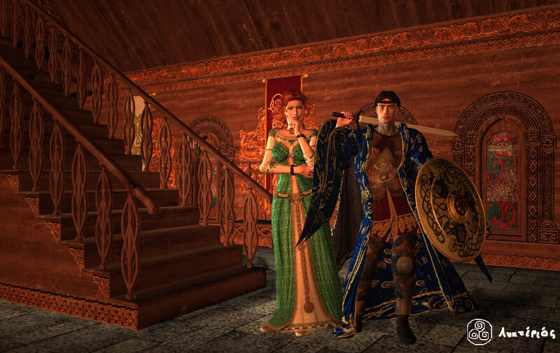 Medieval characters in a hall