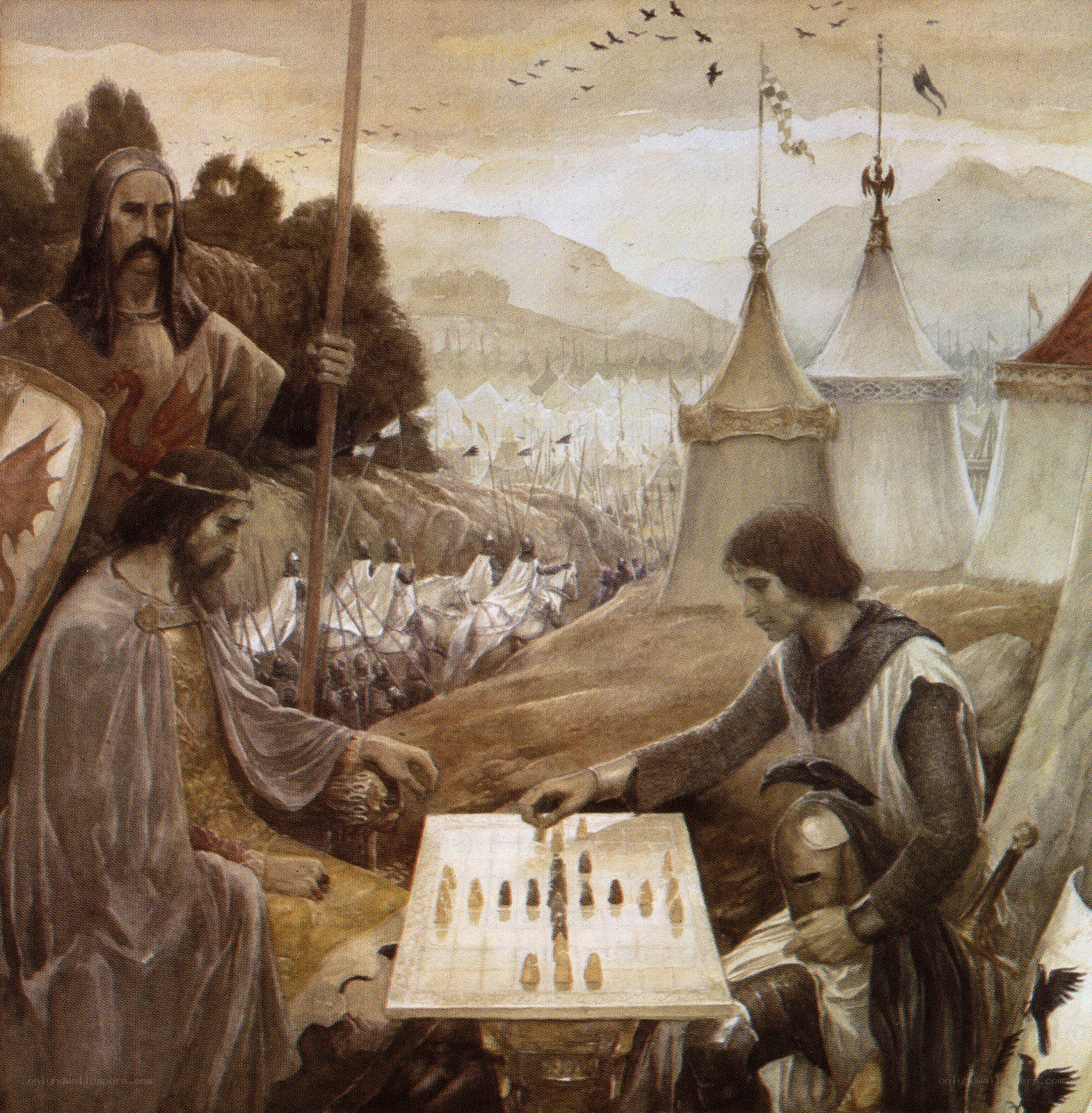 Medieval chess players at camp