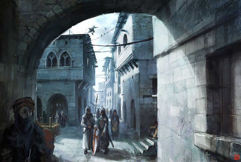 Medieval city alley scene