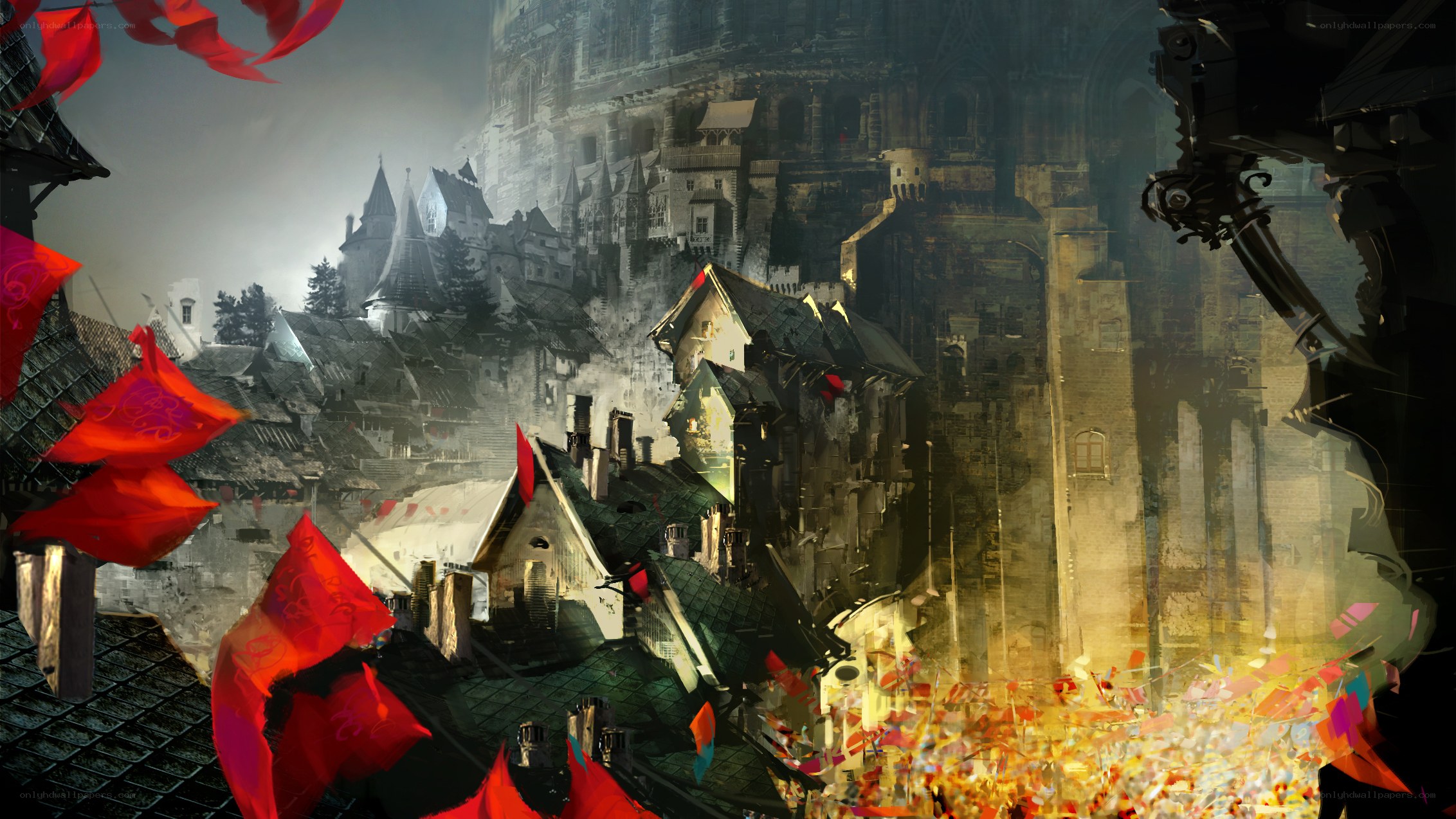 Medieval city in chaos
