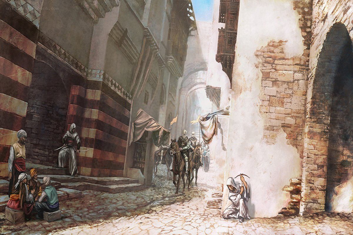 Medieval city street scene