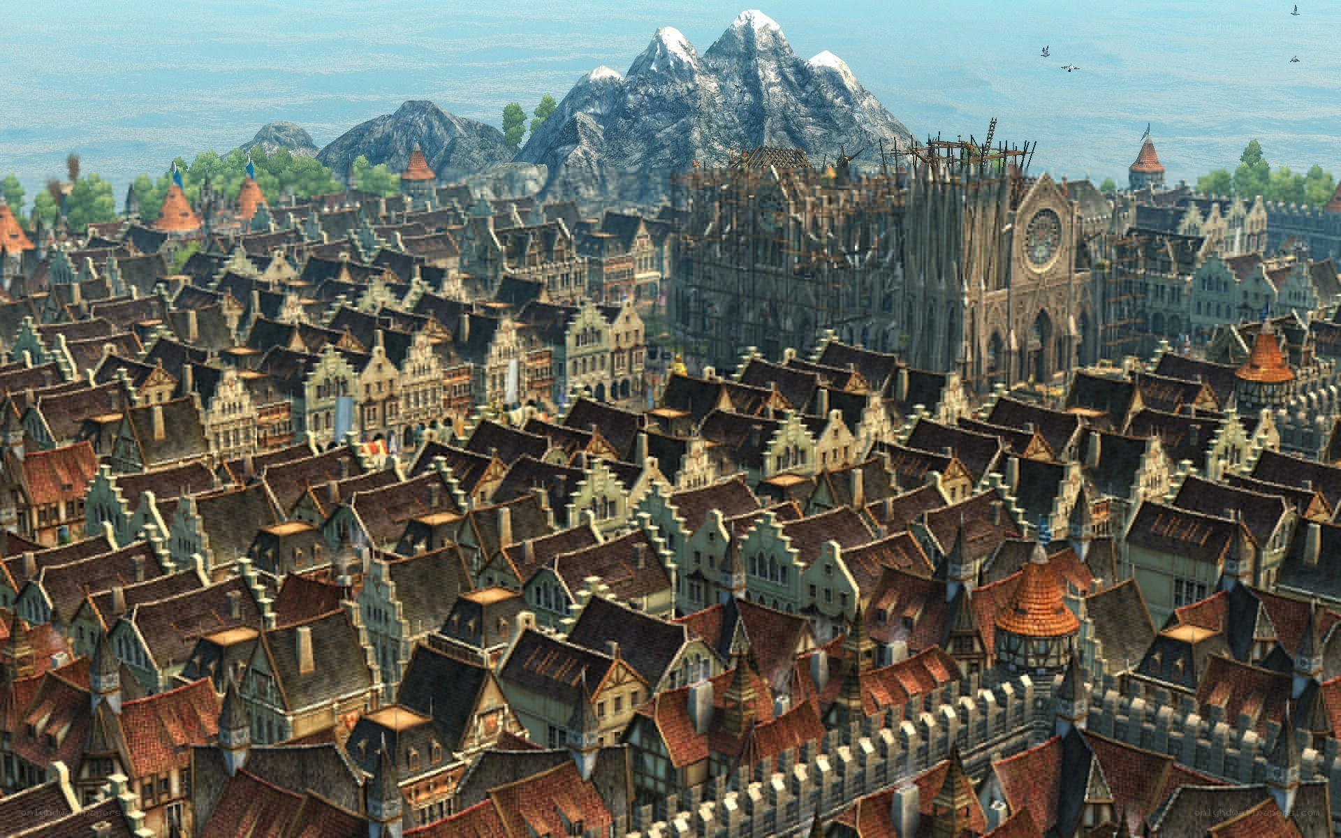 medieval city with cathedral