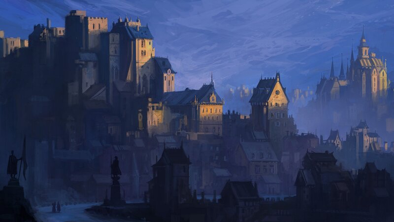 Medieval Cityscape at Dusk