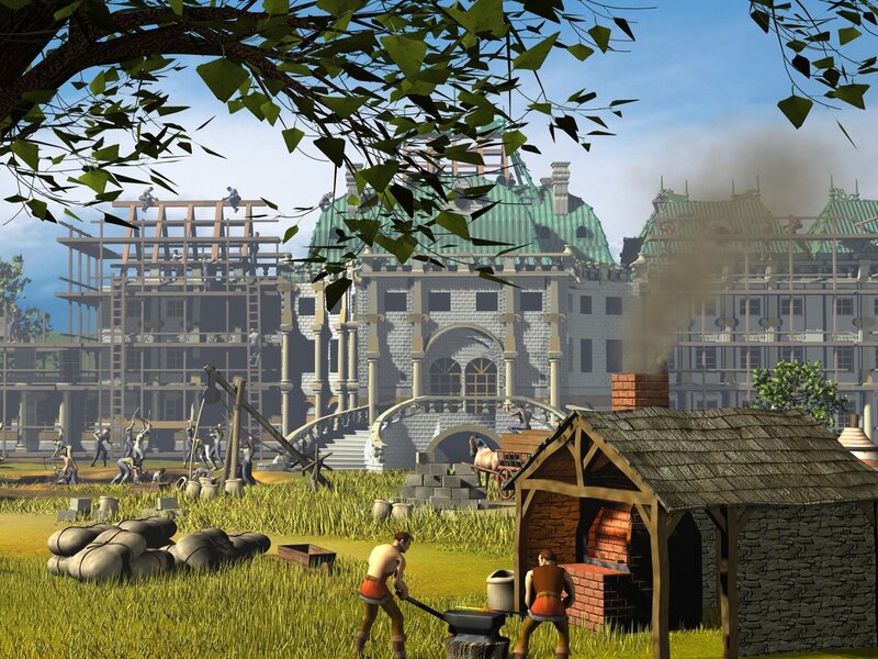 Medieval construction scene