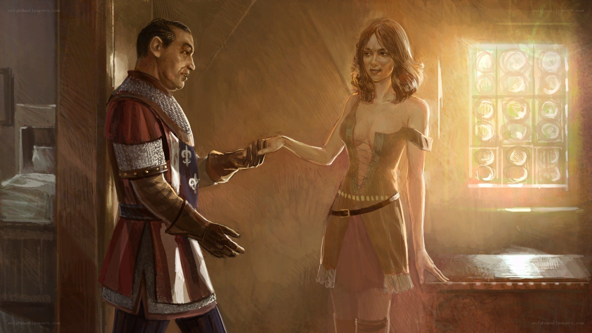 Medieval couple in a tavern