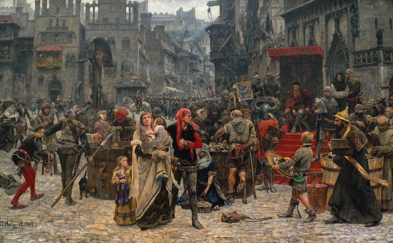 Medieval Crowd in Street — Brown