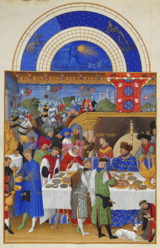 Medieval feast with battle scene