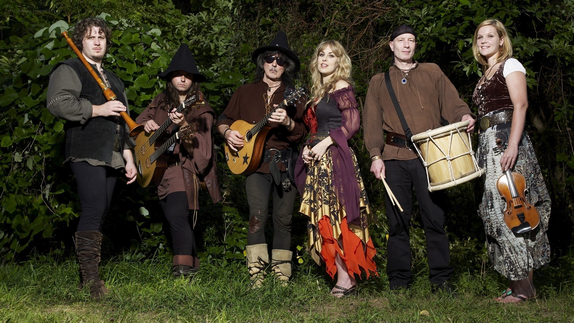 medieval folk band in forest