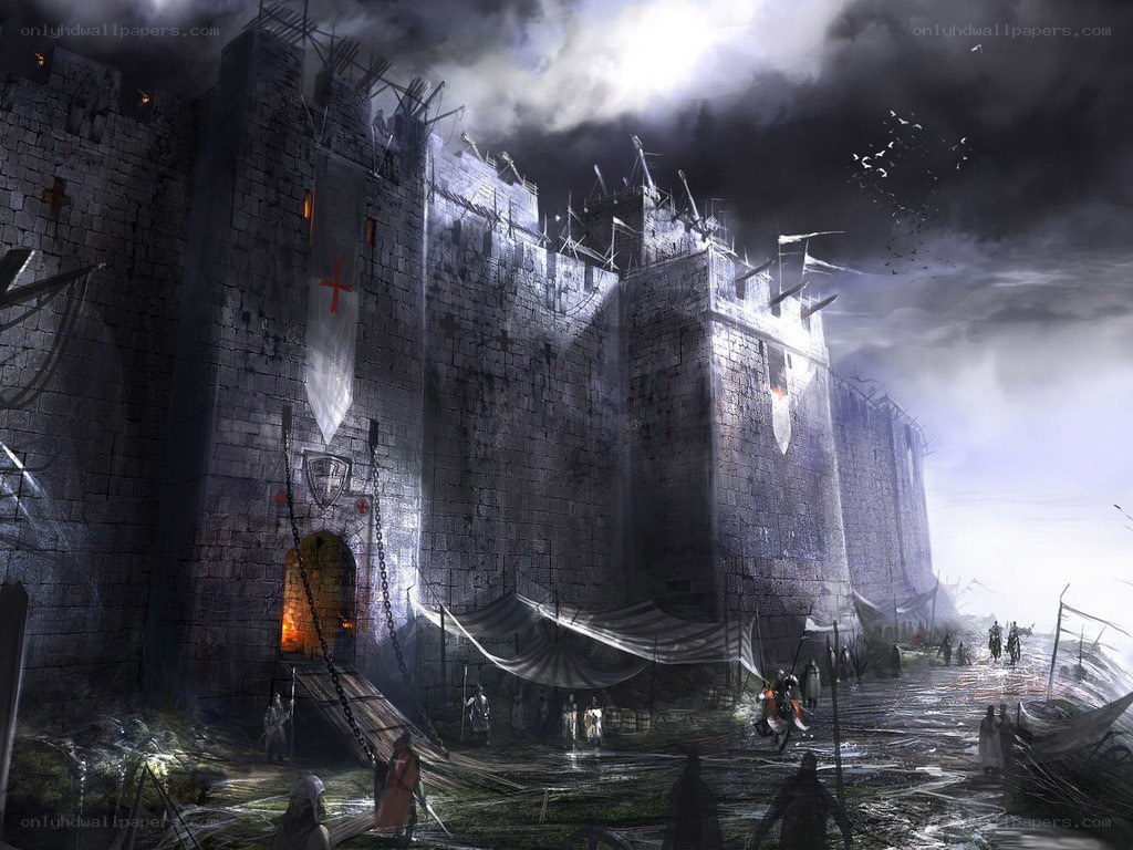 Medieval fortress under storm