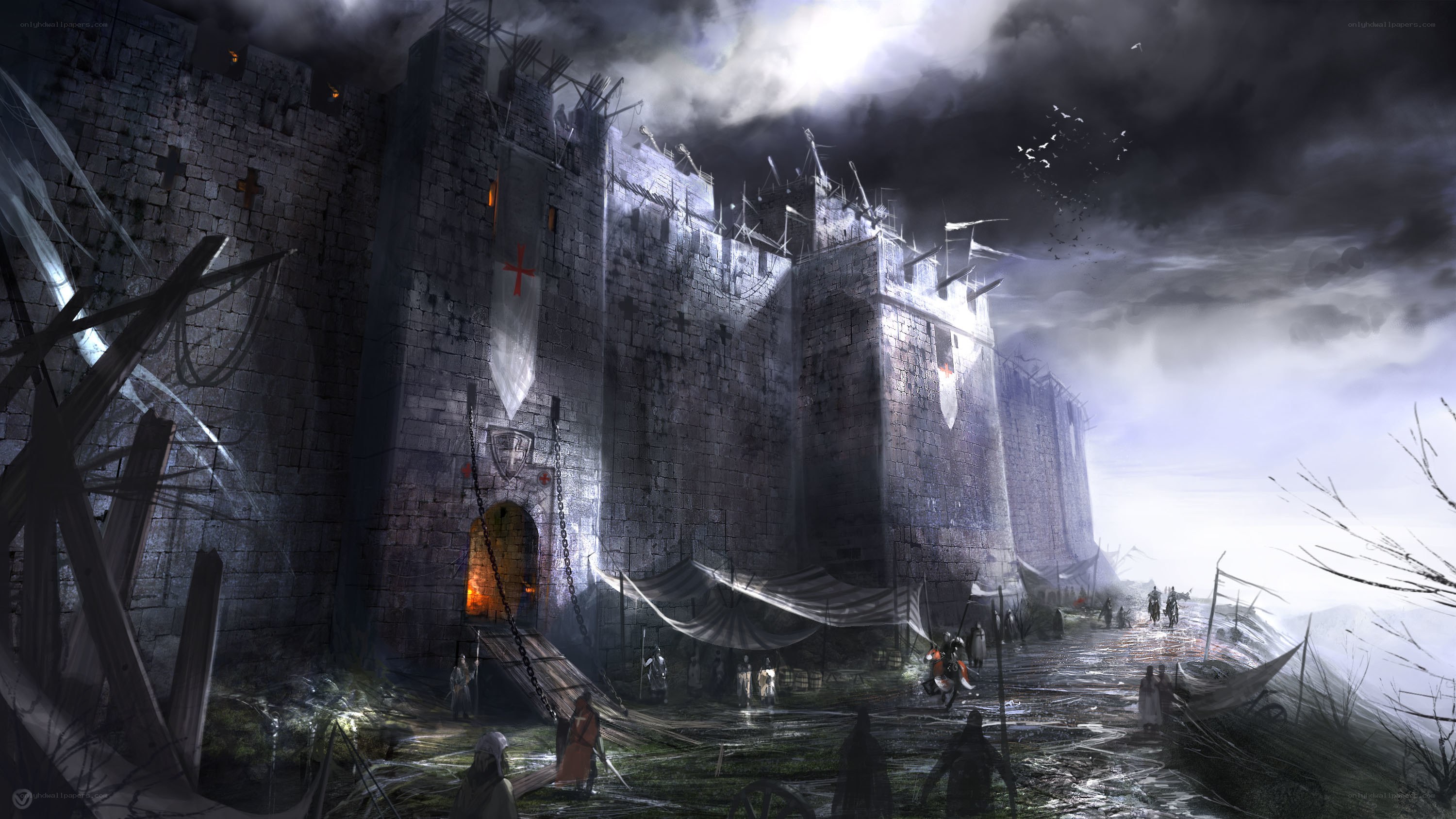 Medieval fortress under storm