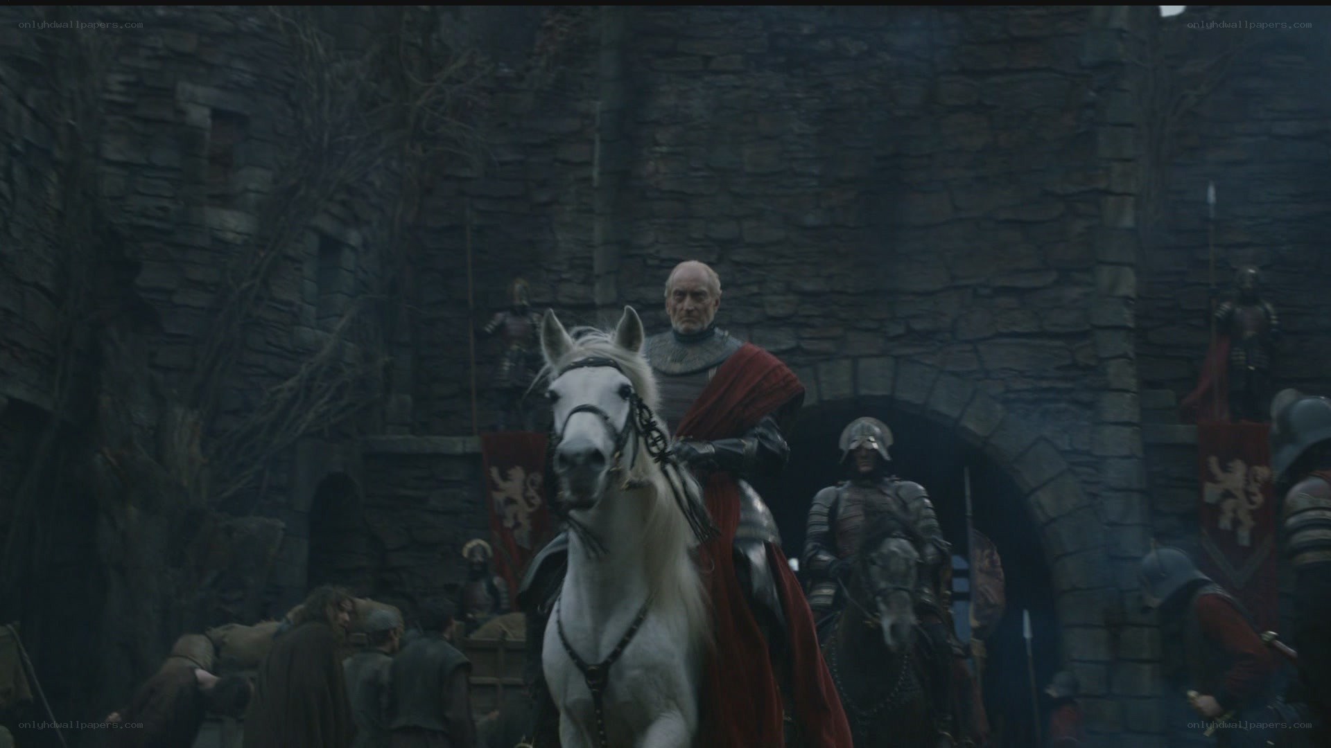 Medieval knight on white horse