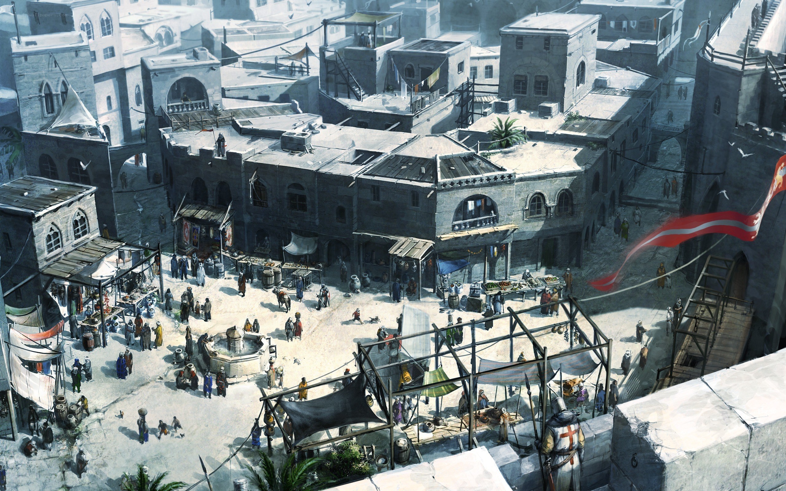 Medieval market square scene
