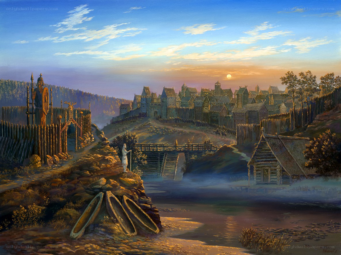 Medieval river fortress at dawn