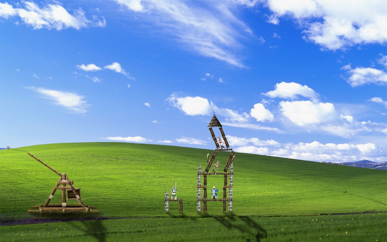 Medieval siege on a green hill