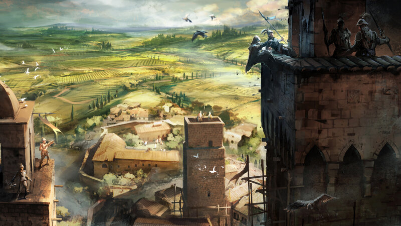 Medieval siege on a hilltop town