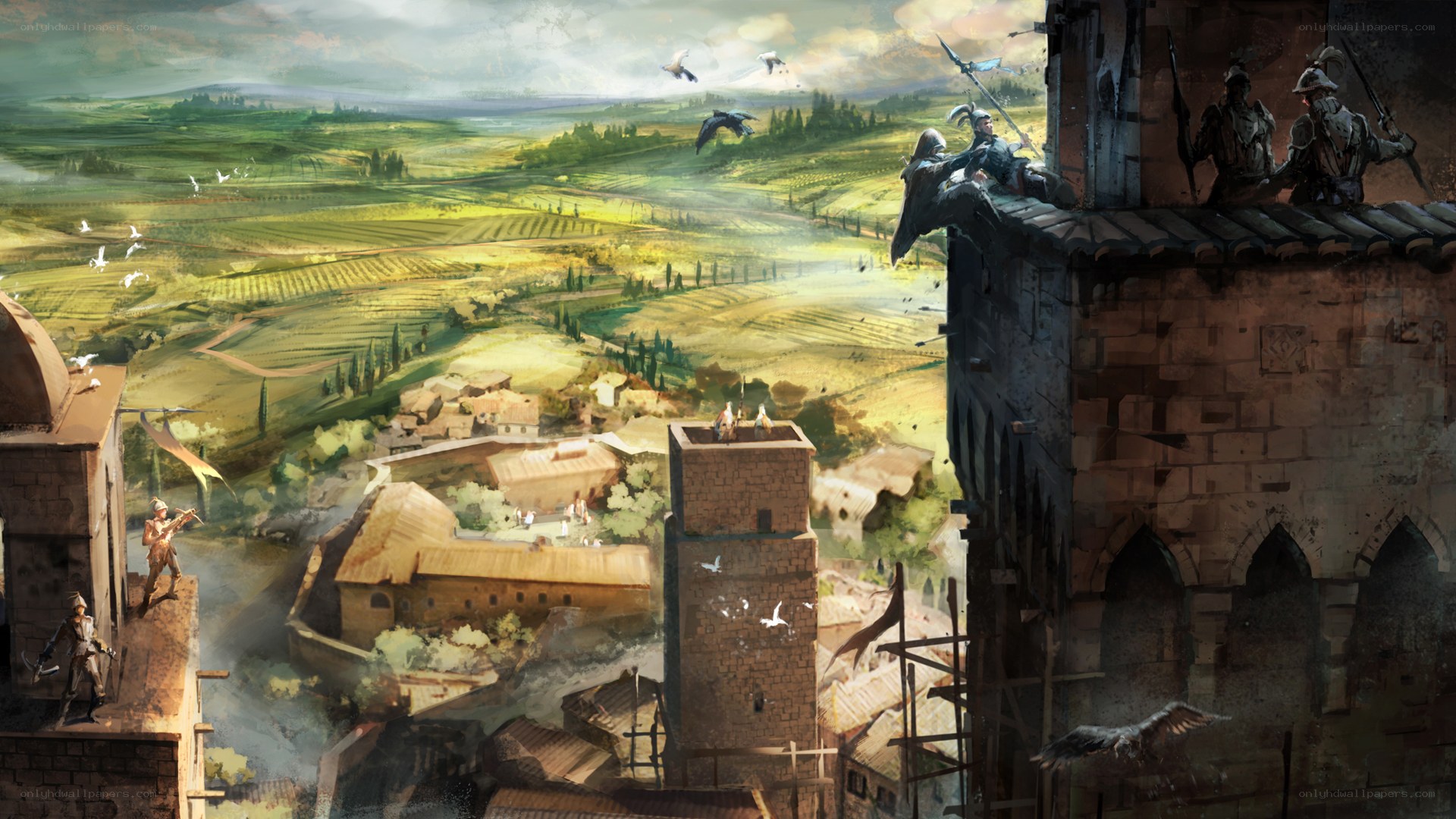 Medieval siege on a hilltop town