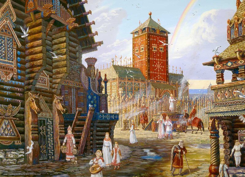 Medieval Slavic settlement scene