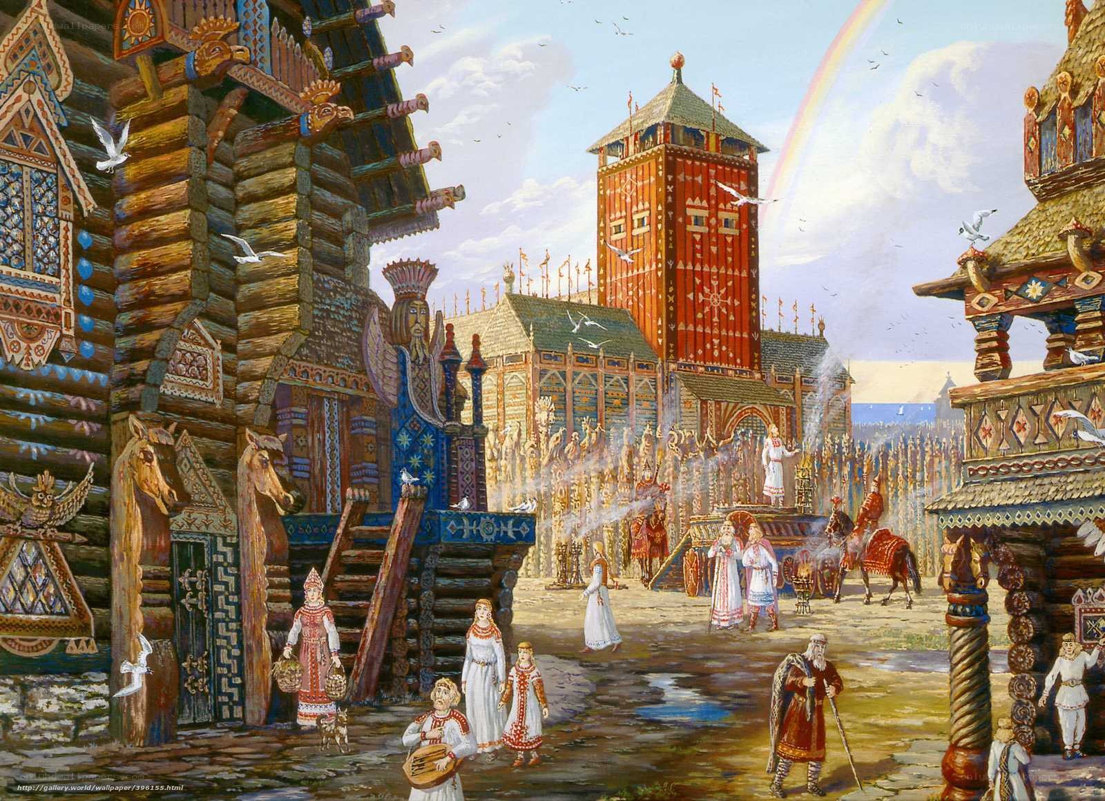 Medieval Slavic settlement scene