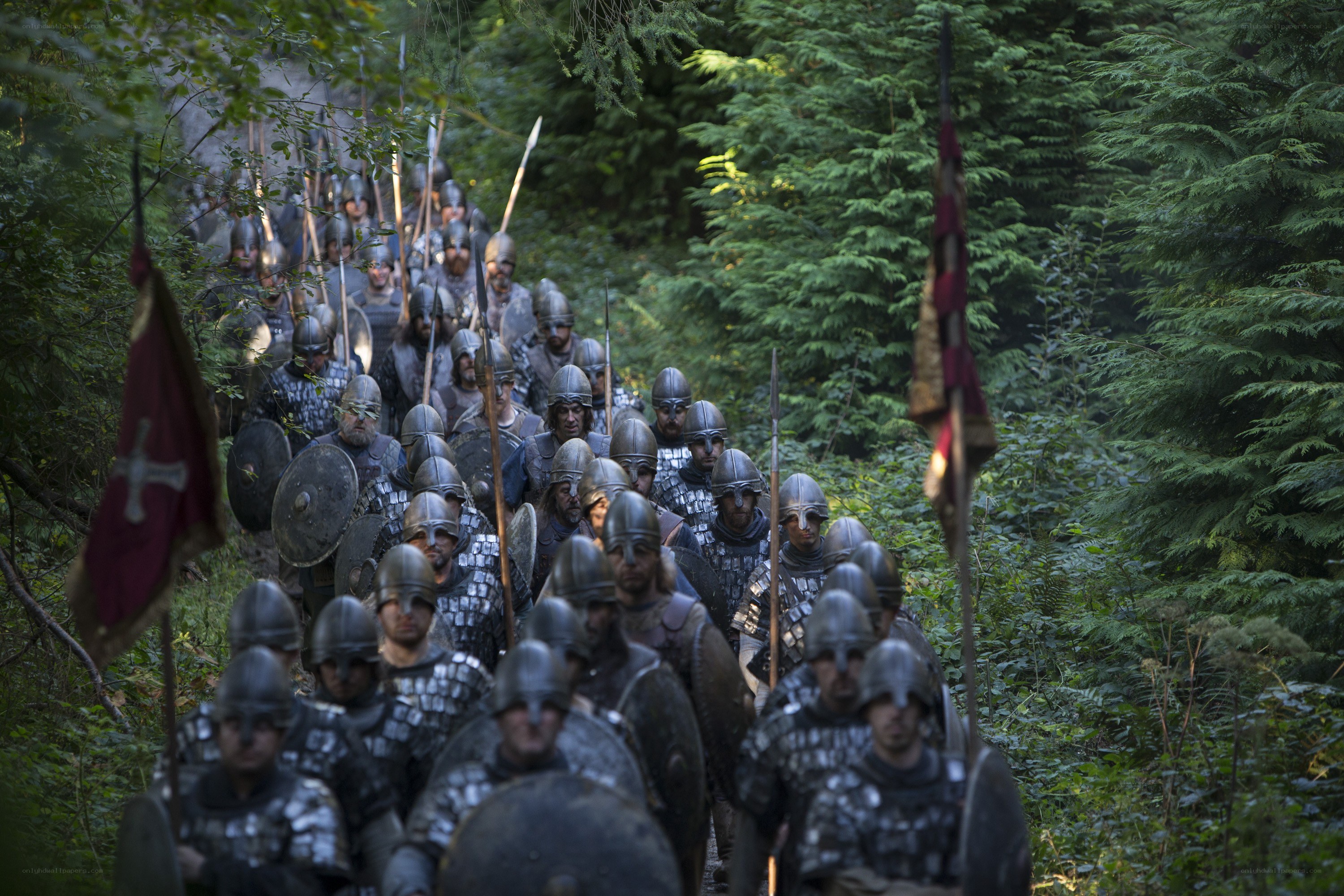 Medieval soldiers in forest