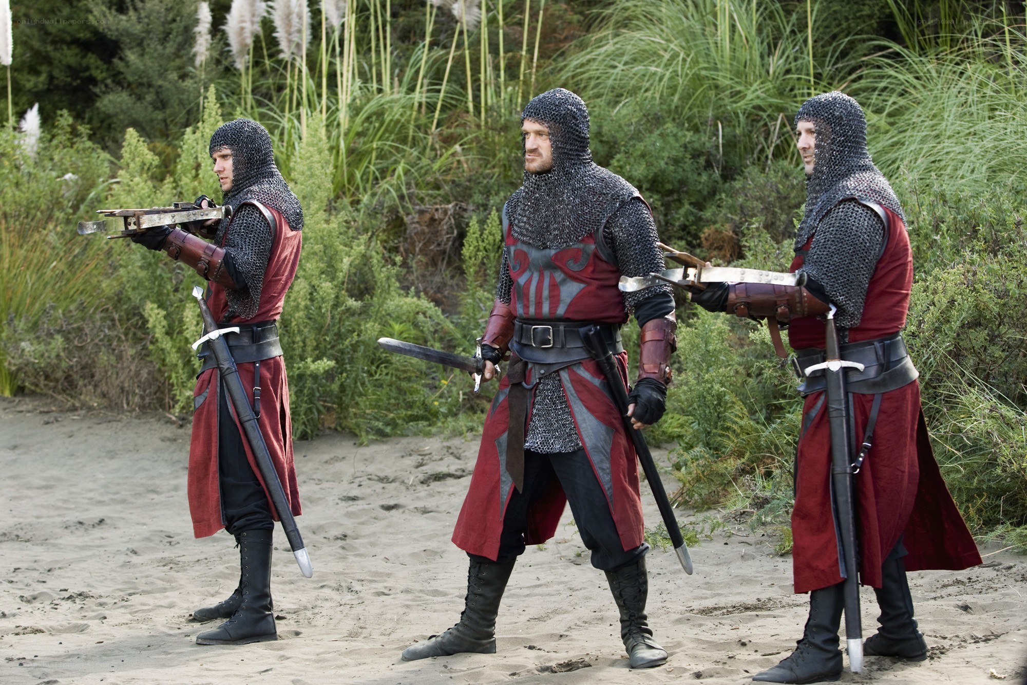Medieval soldiers on a beach