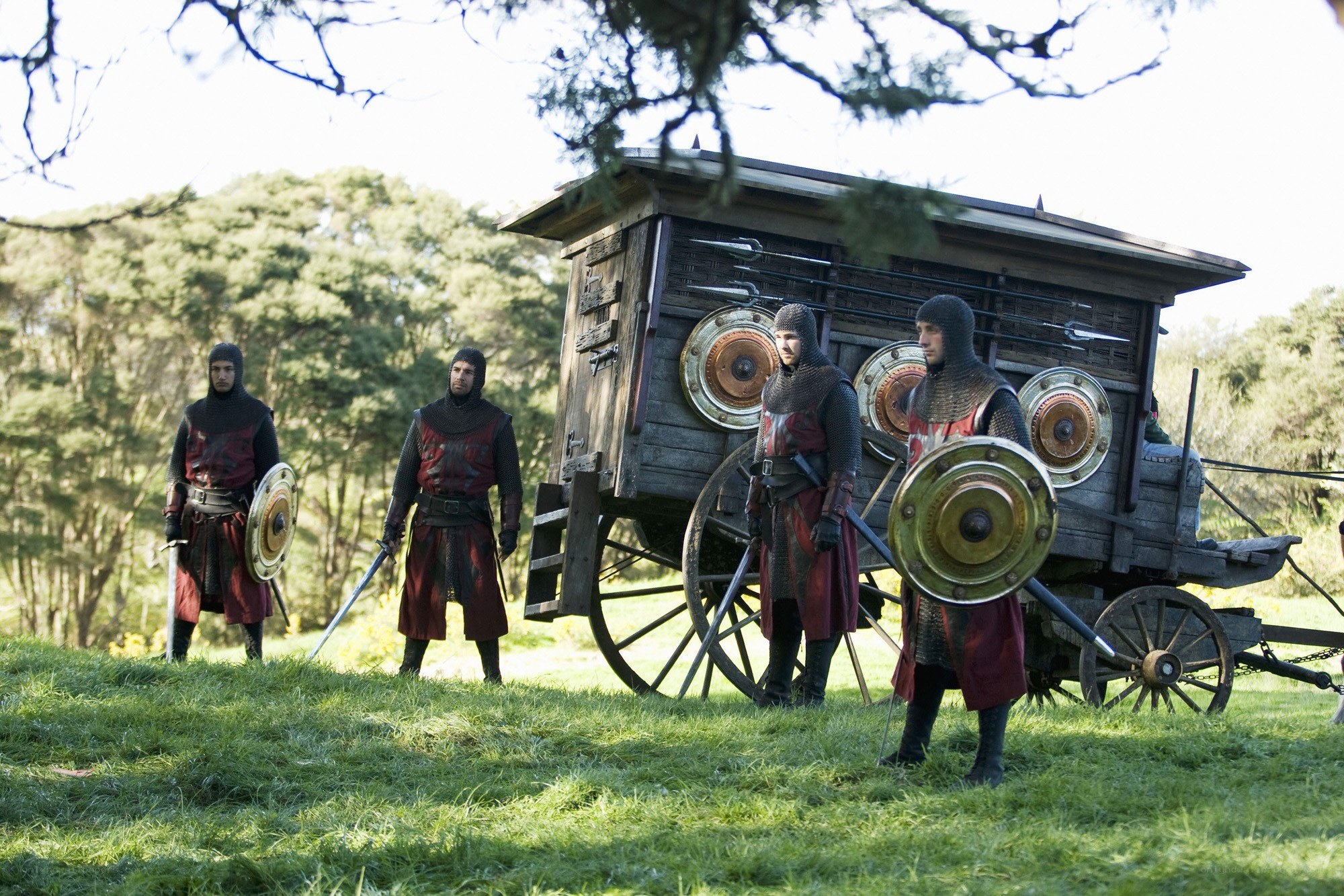 Medieval soldiers with wagon