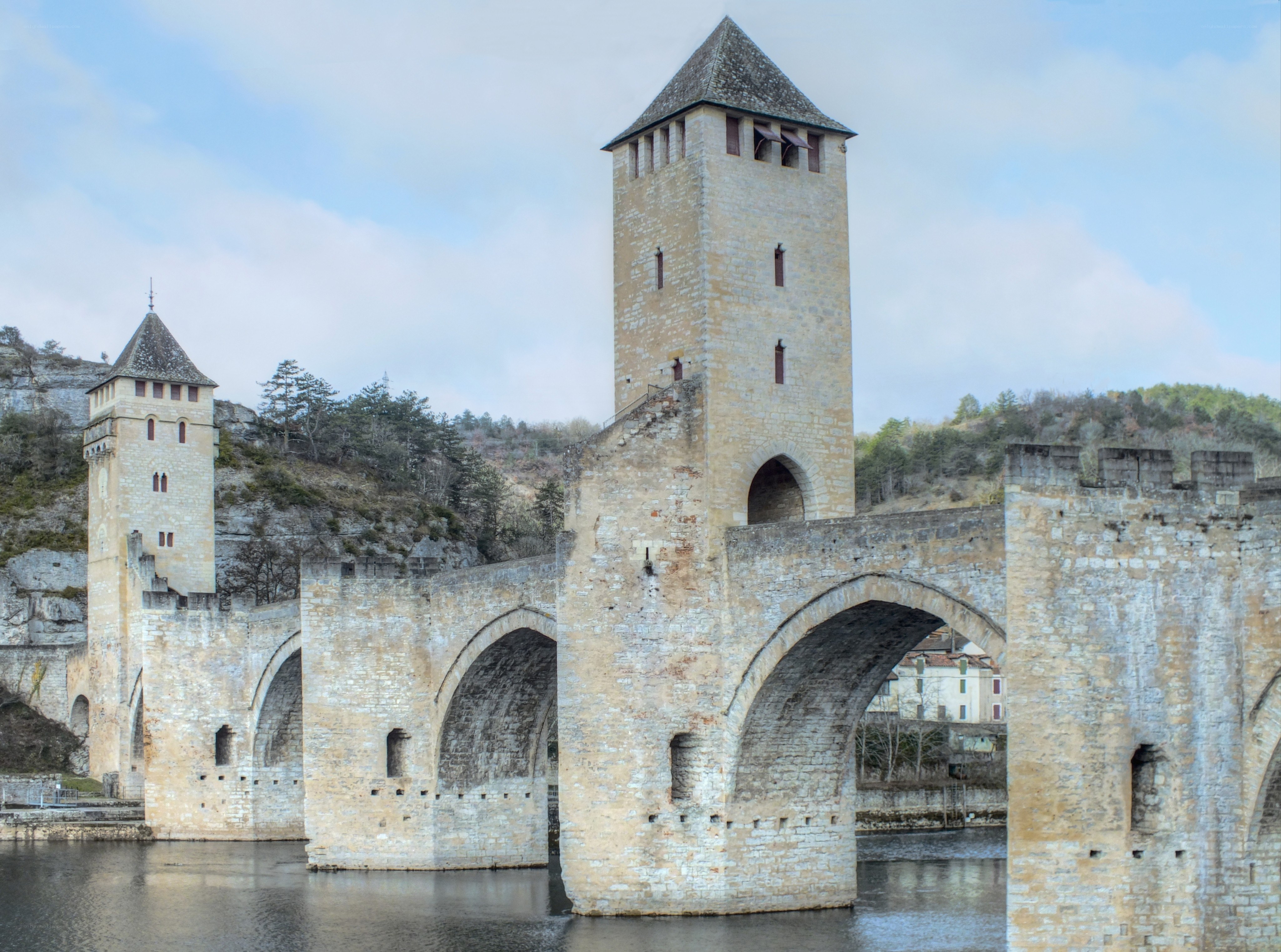 Medieval stone bridge with towers