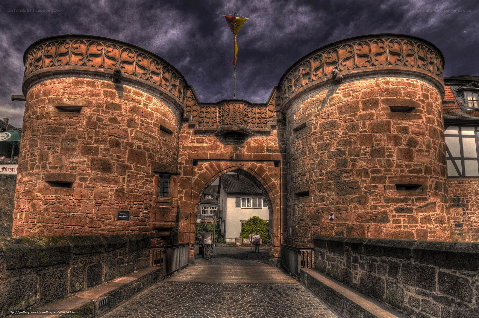 Medieval stone gate with towers