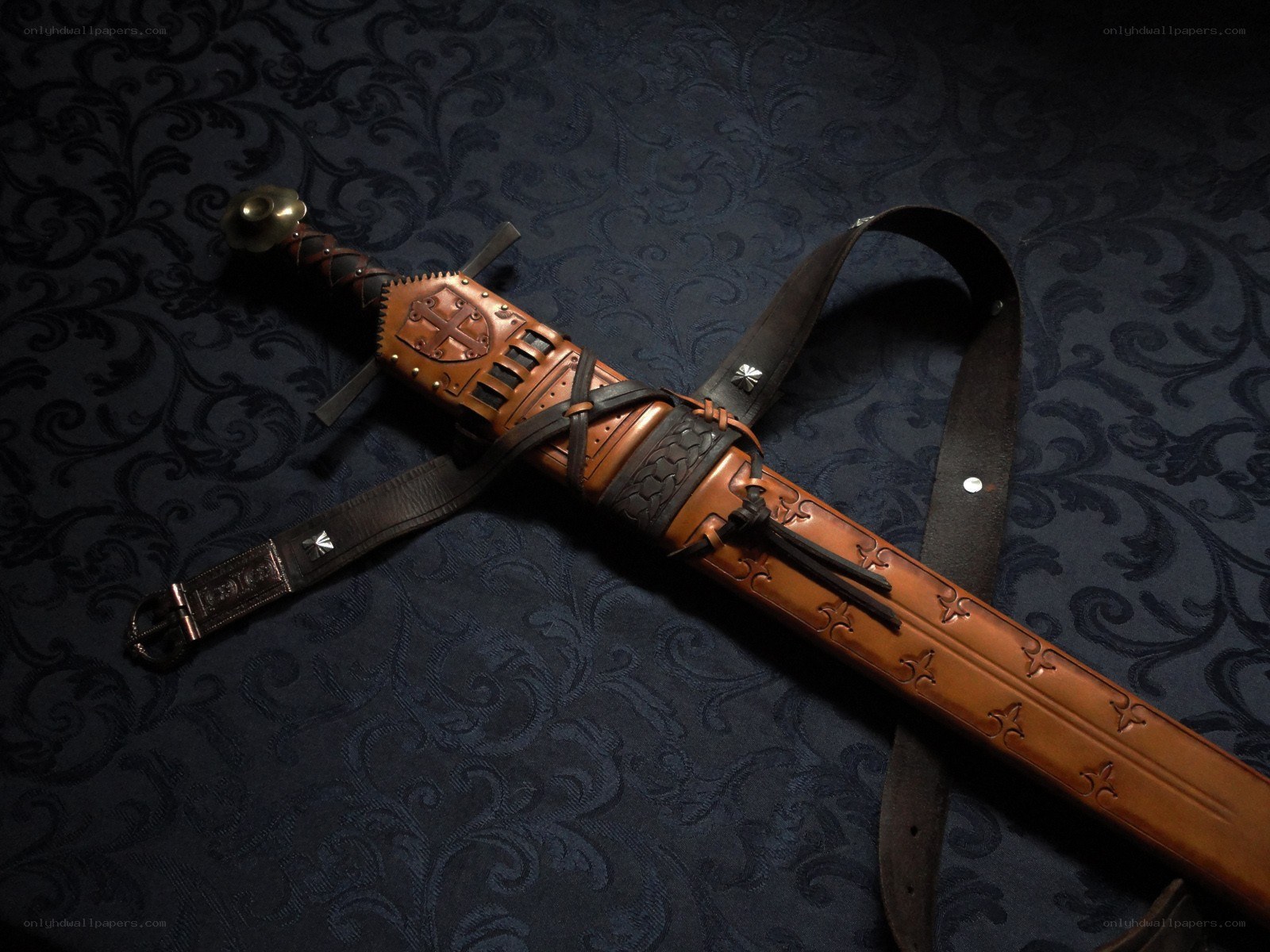 Medieval sword in leather sheath