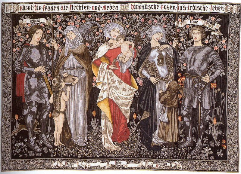 Medieval tapestry with virtues