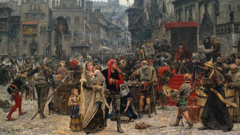 Medieval town chaos scene