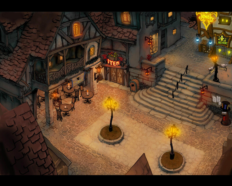 medieval town square at night