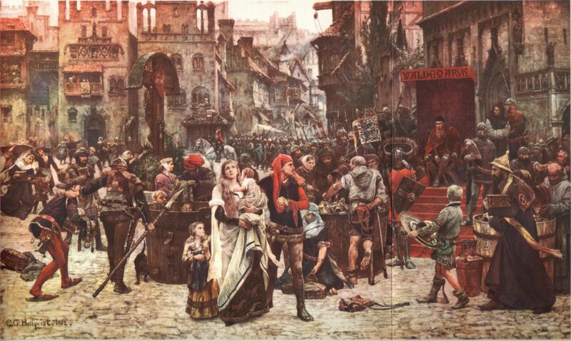 Medieval town square scene