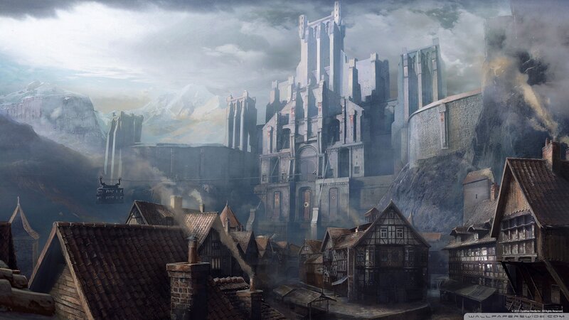 Medieval Town with Castle — Gray