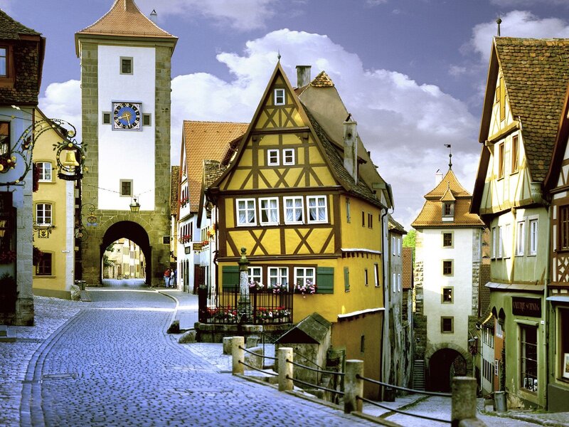 Medieval town with clock tower