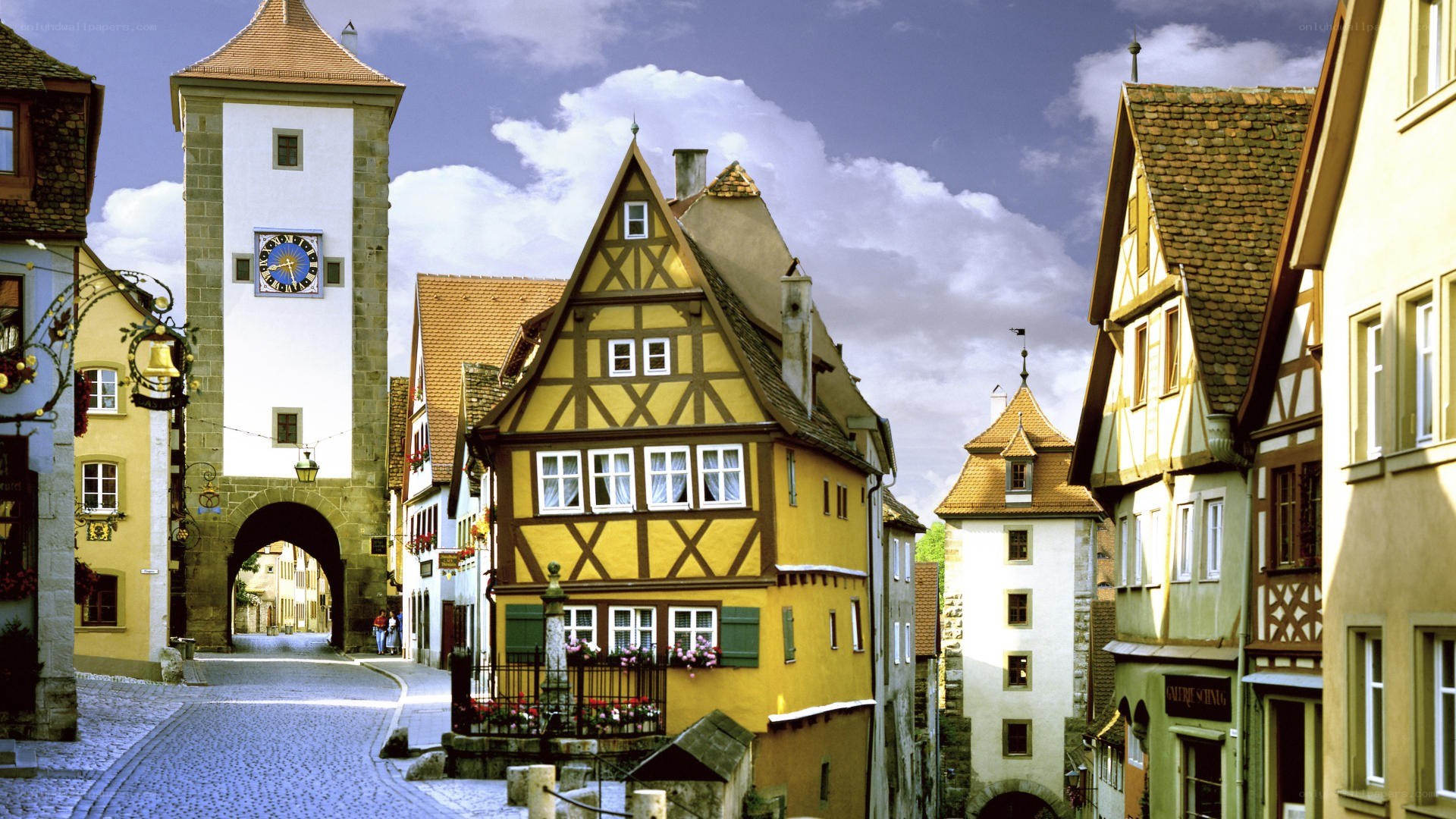 Medieval town with clock tower