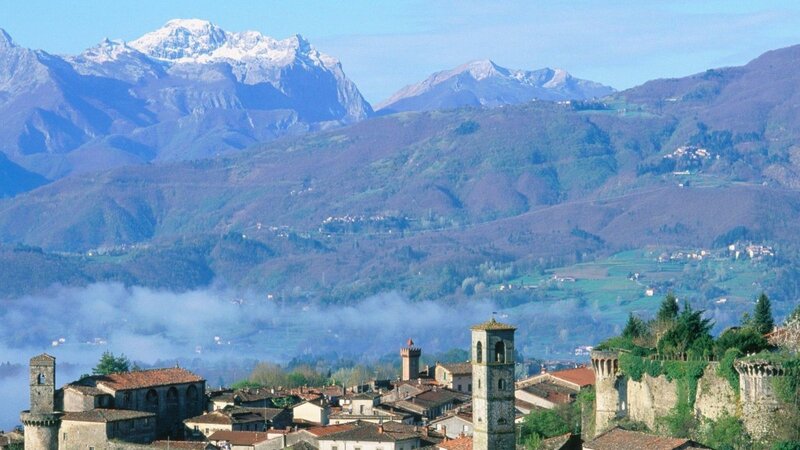 Medieval Town with Mountains