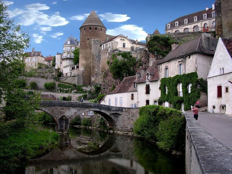 Medieval town with stone bridge