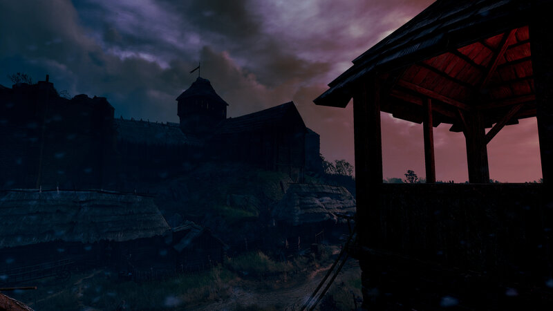 Medieval Village at Dusk — Purple