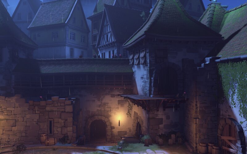 Medieval Village at Night — Blue, Dark
