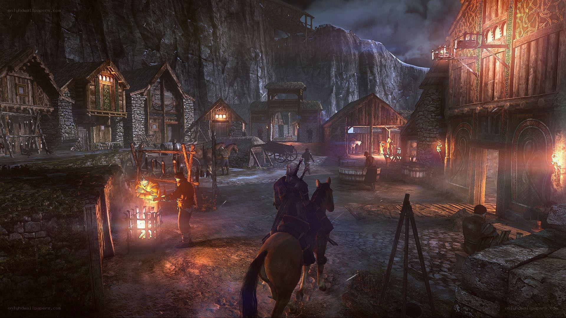 medieval village at night